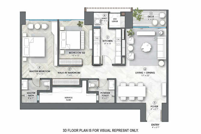Tribeca The Edge Parel - Floor plan 2 BHK 881 Sq.ft
