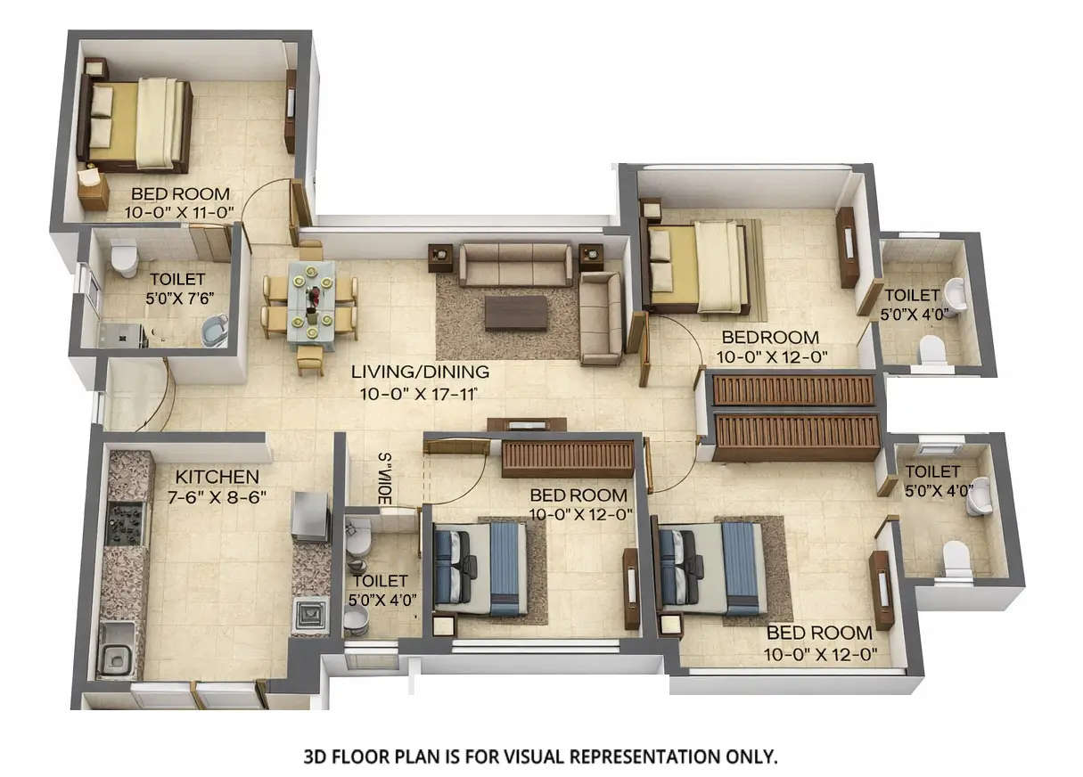 Floor plan for 3 BHK