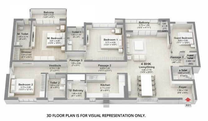 Godrej Elaris Magarpatta - Floor plan 4 BHK 1934 Sq.ft
