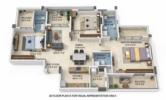 Sattva Park Cubix Devanahalli - Floor plan 3 BHK 1702 Sq.ft