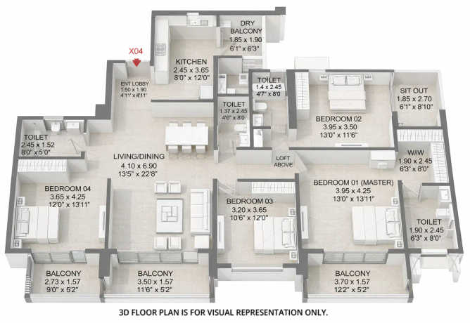 Godrej Rivercrest Kharadi - Floor plan 4 BHK 1727 Sq.ft
