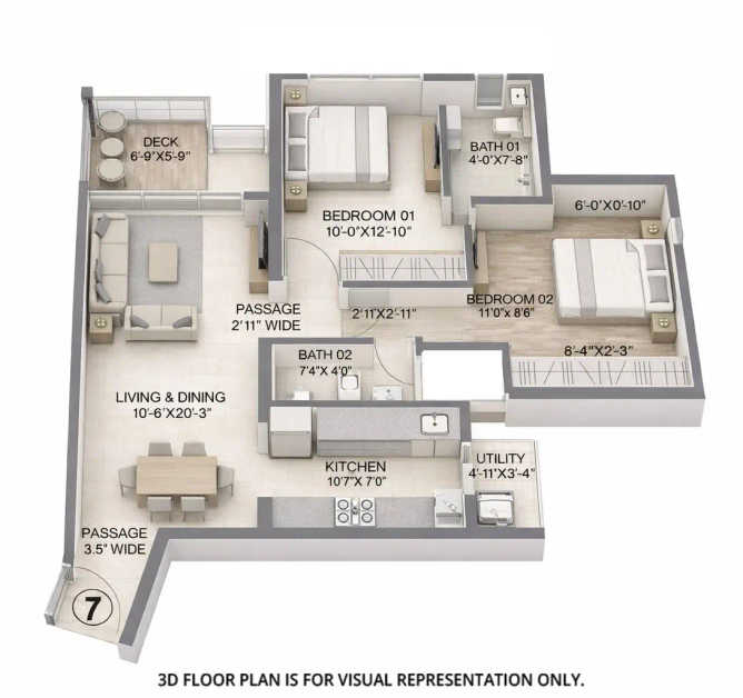 Chandak Treesourus Malad - Floor plan 2 BHK 744 Sq.ft