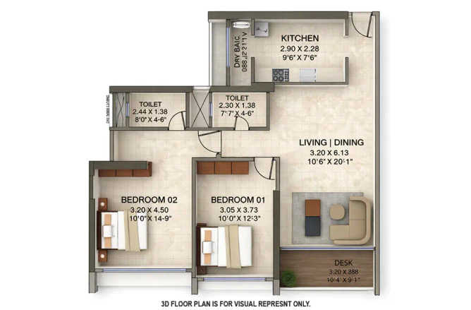 Kanakia Silicon Valley Powai - Floor plan 2 BHK 737 Sq.ft