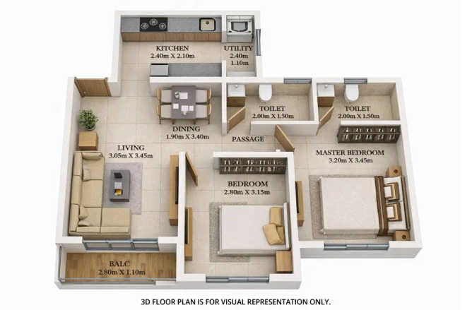Dosti Tulip Balkum - Floor plan 2 BHK 661 Sq.ft
