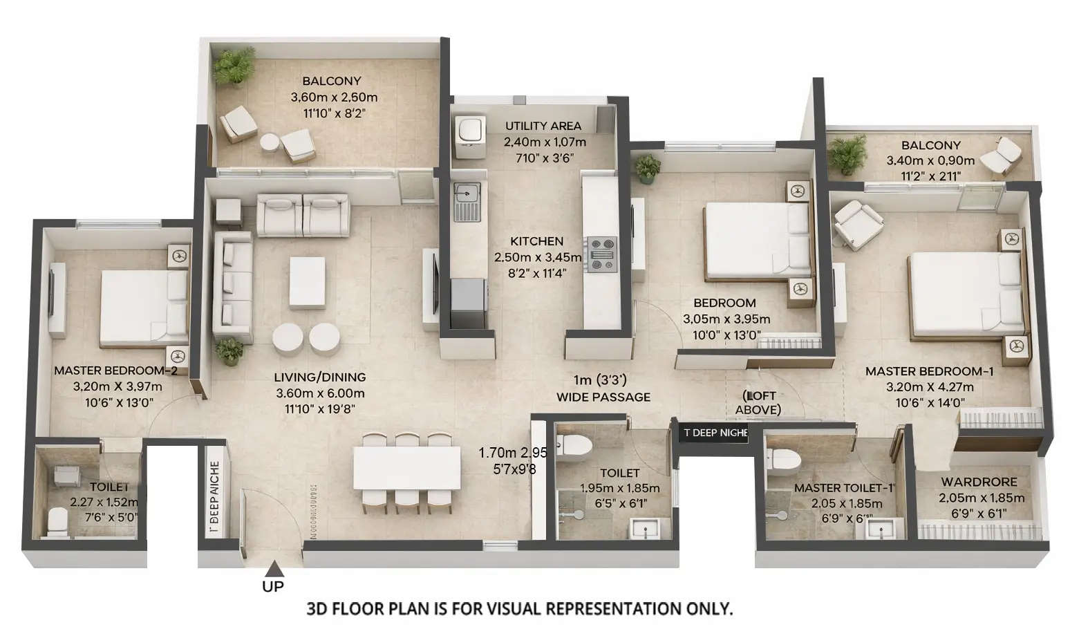 Floor plan for 3 BHK