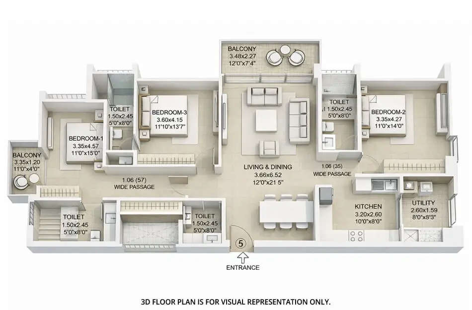 Floor plan for 3 BHK