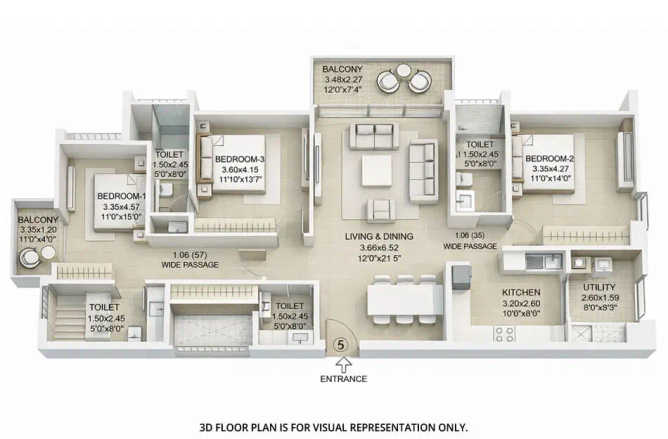 Birla Taranya Kalwa - Floor plan 3 BHK 1057 Sq.ft
