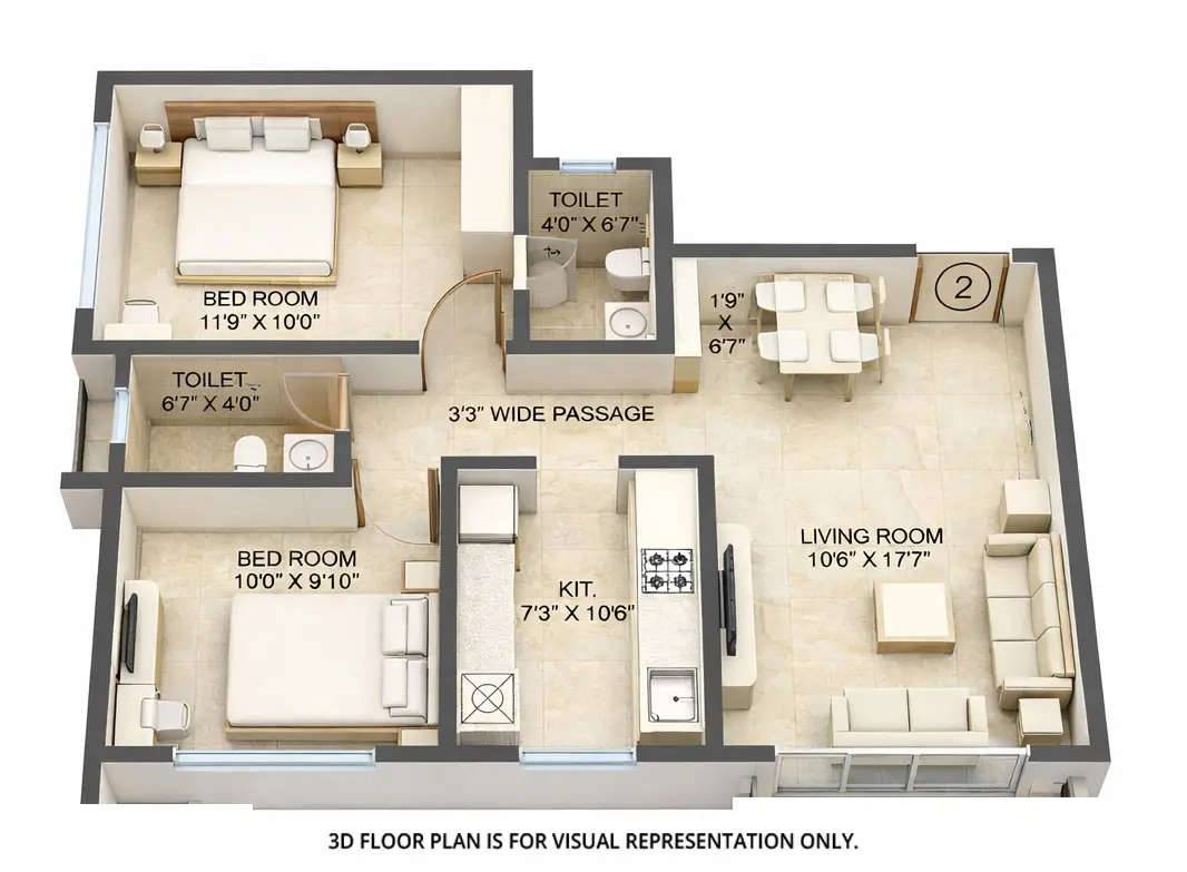 Floor plan for 2 BHK