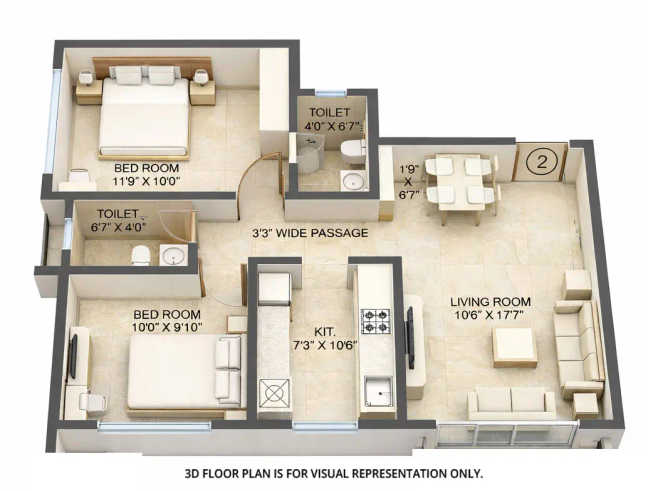 Platinum Crest Andheri - Floor plan 2 BHK 610 Sq.ft