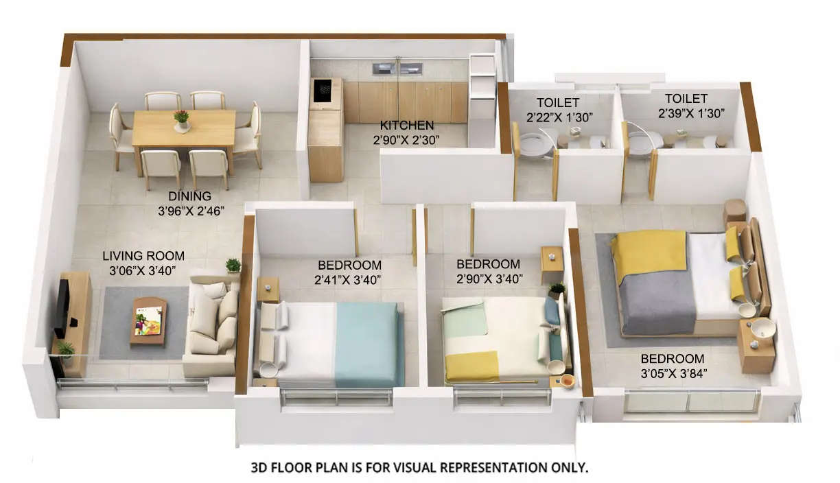 Floor plan for 3 BHK