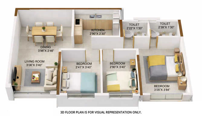 Platinum Life Andheri - Floor plan 3 BHK 805 Sq.ft