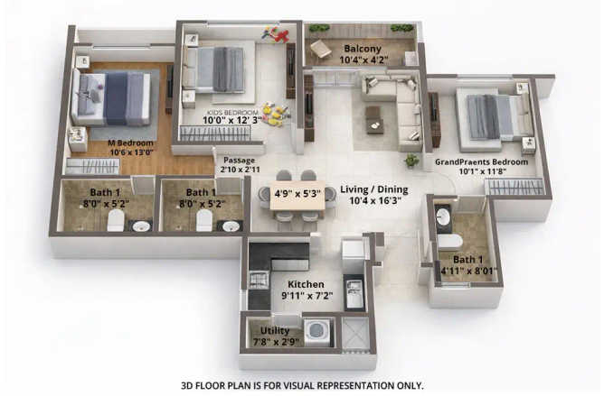 Geras Island Of Joy Manjri - Floor plan 3 BHK 931 Sq.ft