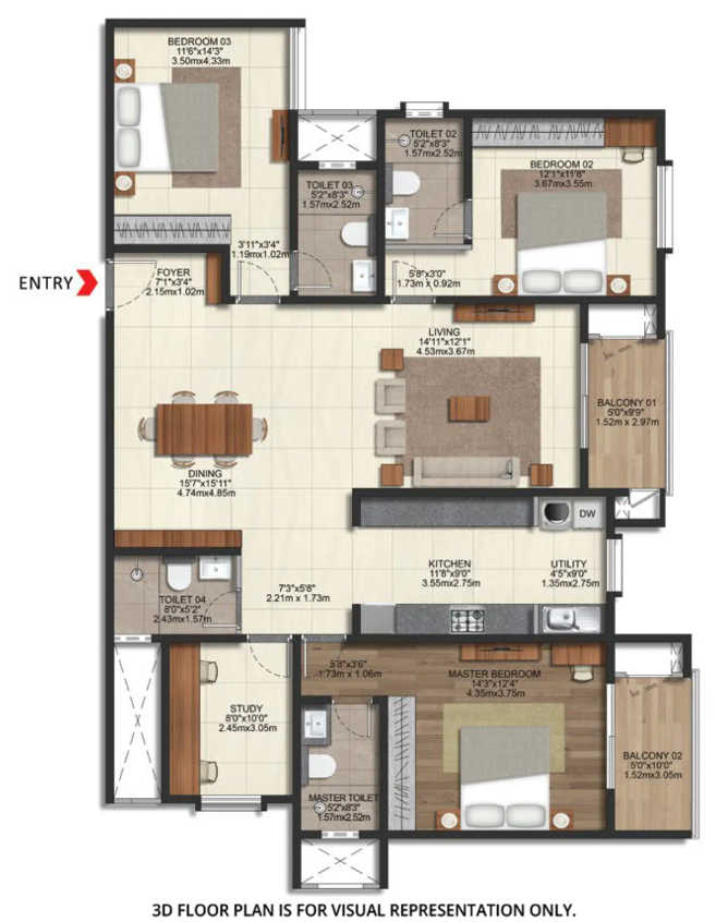 Brigade Eternia Yelahanka - Floor plan 3.5 BHK 2247 Sq.ft