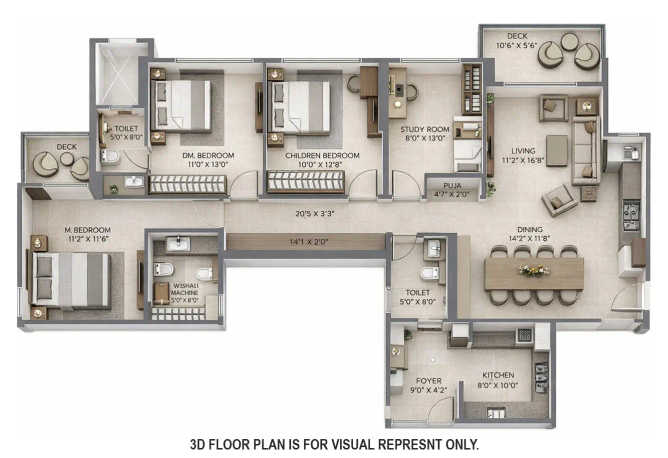 Piramal Raynav Mulund - Floor plan 3.5 BHK 1354 Sq.ft