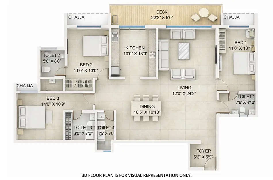 Floor plan for 3 BHK