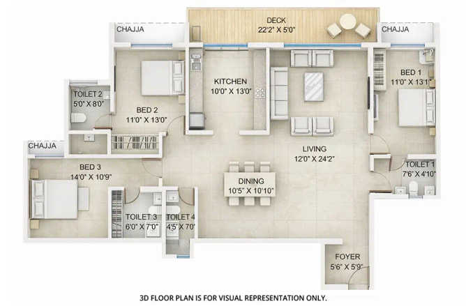 Gami Isle Of Breeze Seawoods - Floor plan 3 BHK 1380 Sq.ft