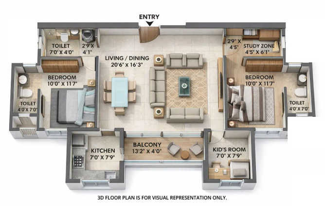 Chandak Greenairy Borivali - Floor plan 3 BHK 899 Sq.ft