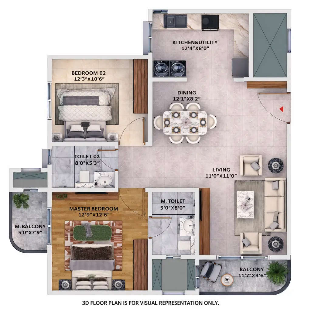 Floor plan for 2 BHK