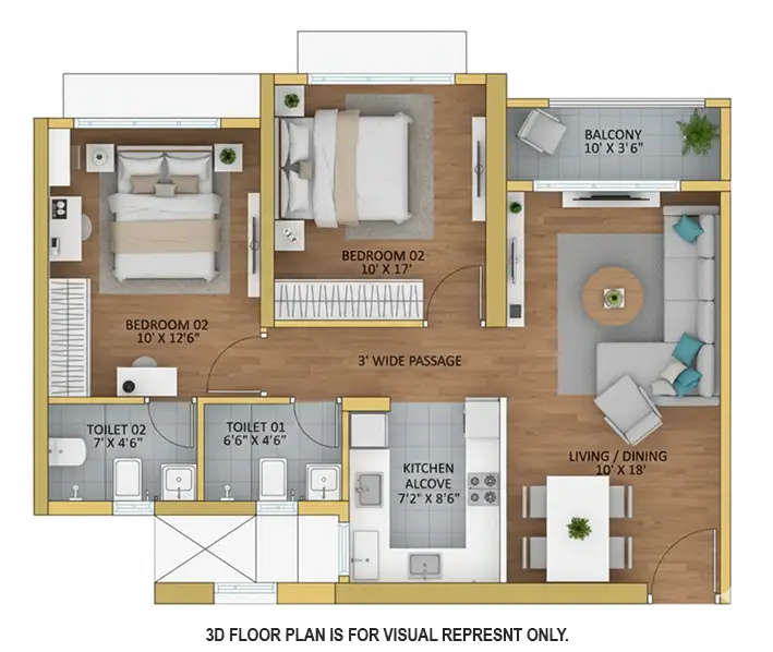 Floor plan for 2 BHK