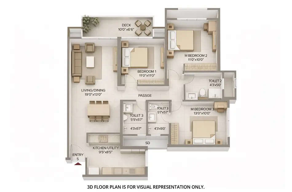 Floor plan for 3 BHK