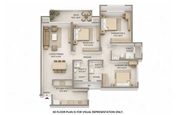 Hiranandani Westgate Ghodbunder Road - Floor plan 3 BHK 1090 Sq.ft