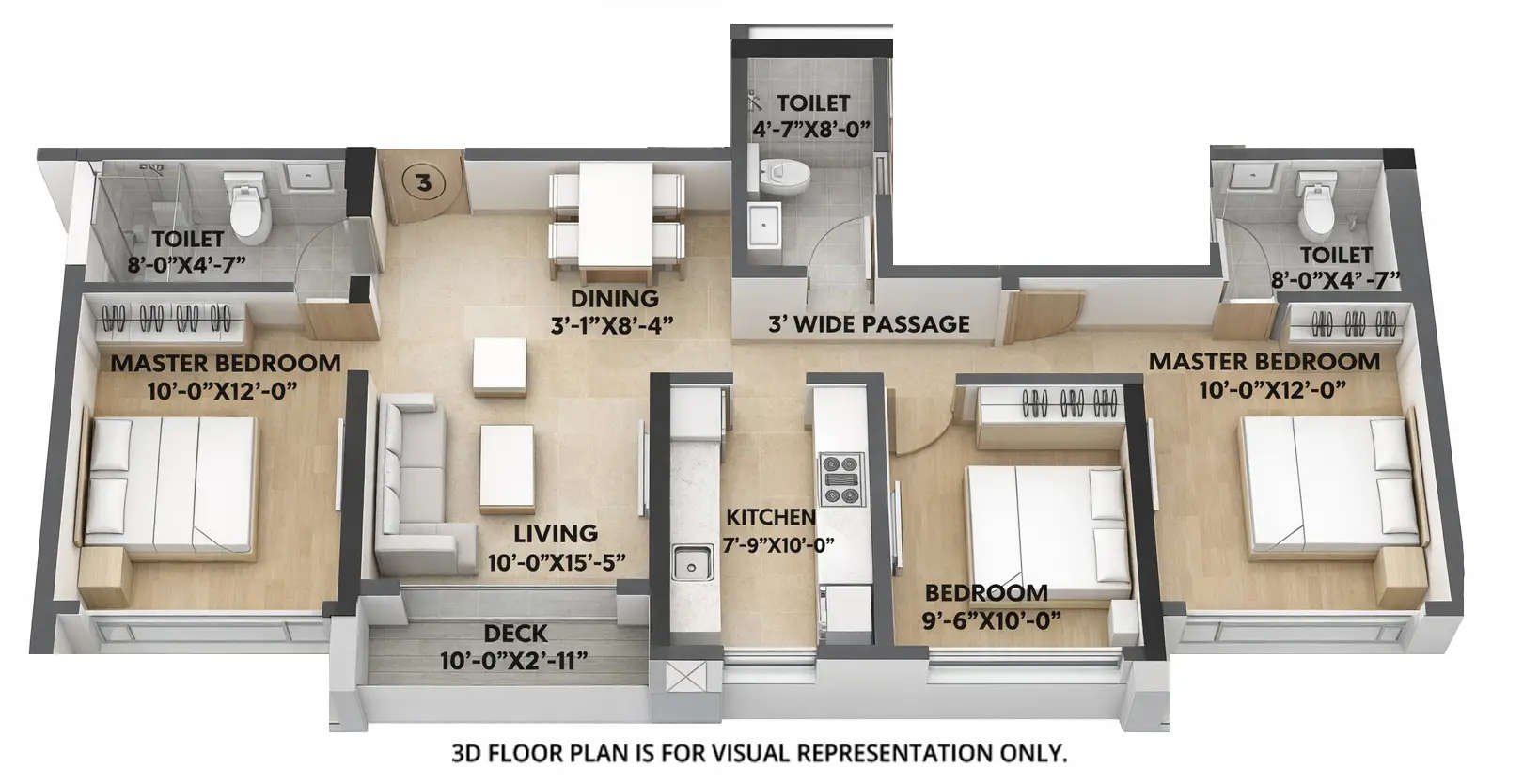 Floor plan for 3 BHK