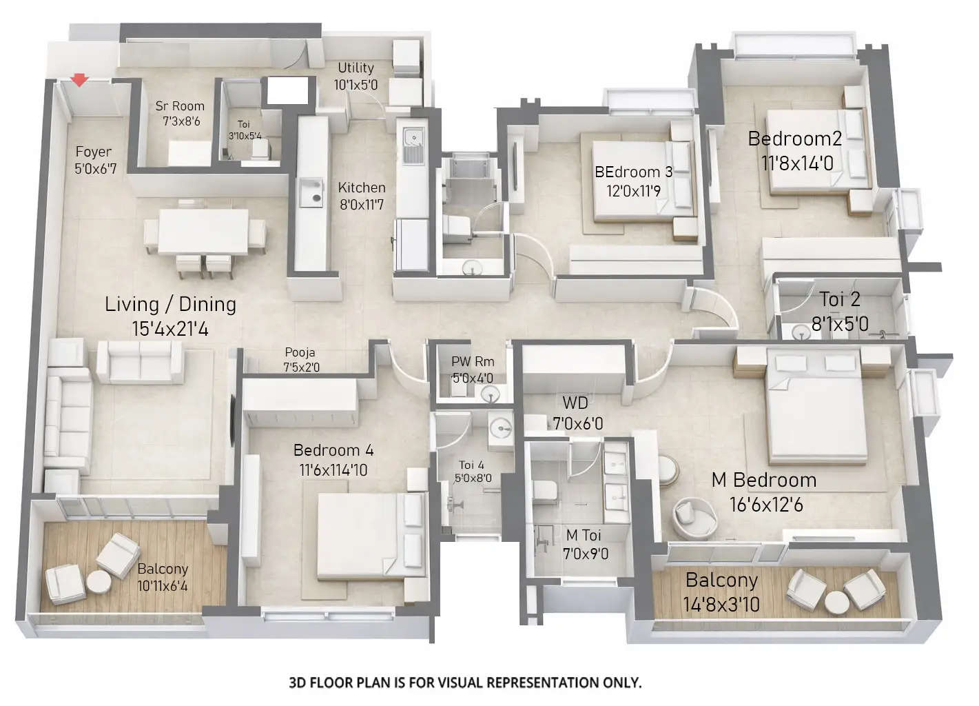 Floor plan for 4 BHK