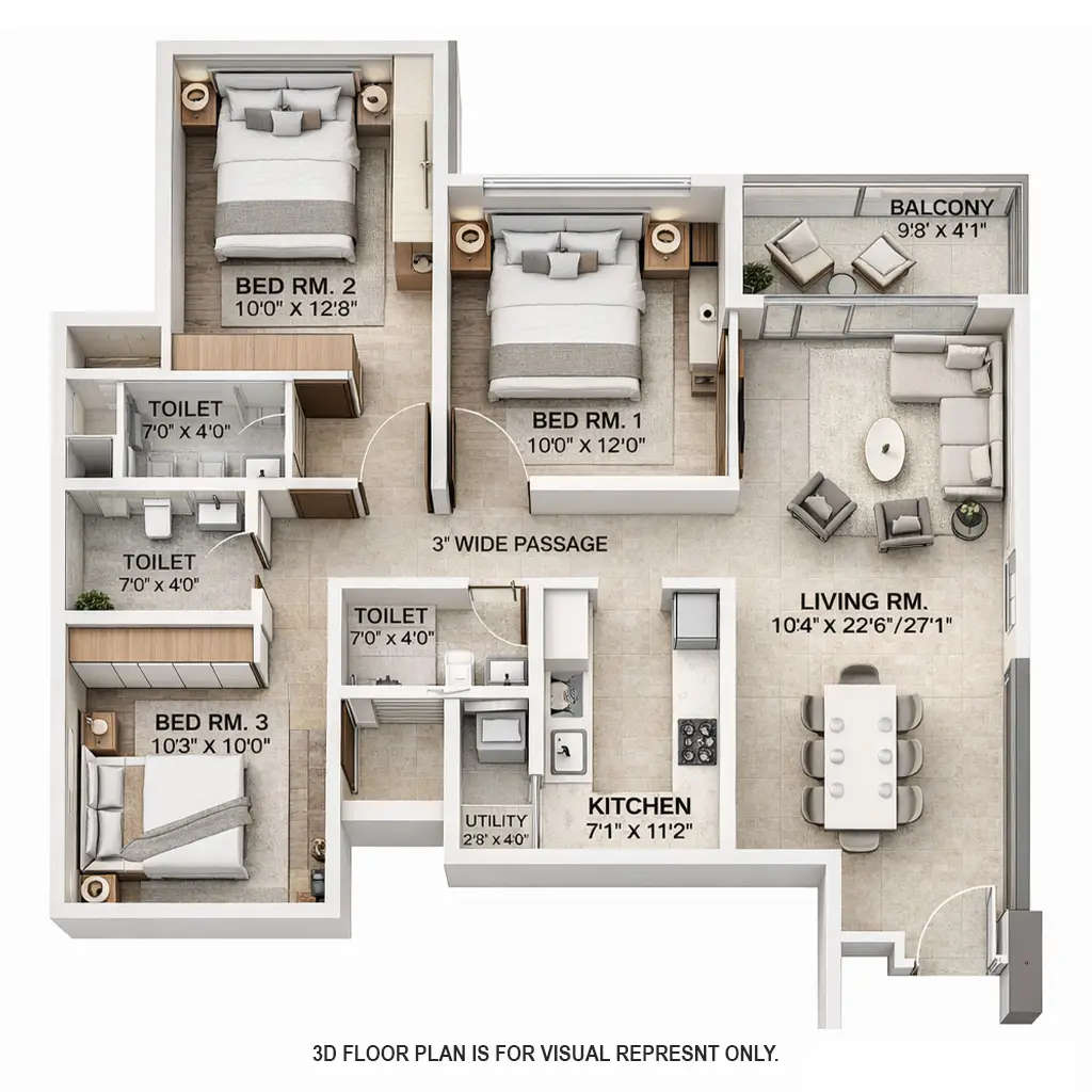 Floor plan for 3 BHK