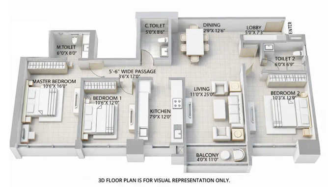 Sheth 72 West Andheri - Floor plan 3 BHK 1185 Sq.ft