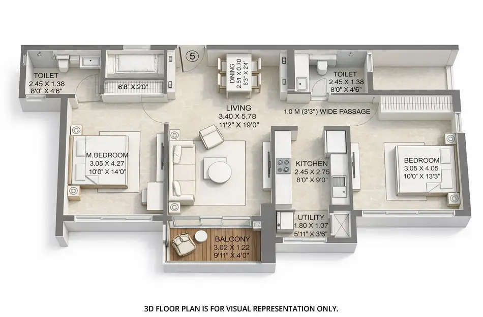 Floor plan for 2 BHK