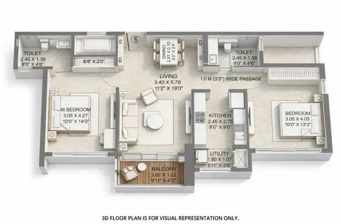 Kalpataru Park City Kolshet Road - Floor plan 2 BHK 794 Sq.ft