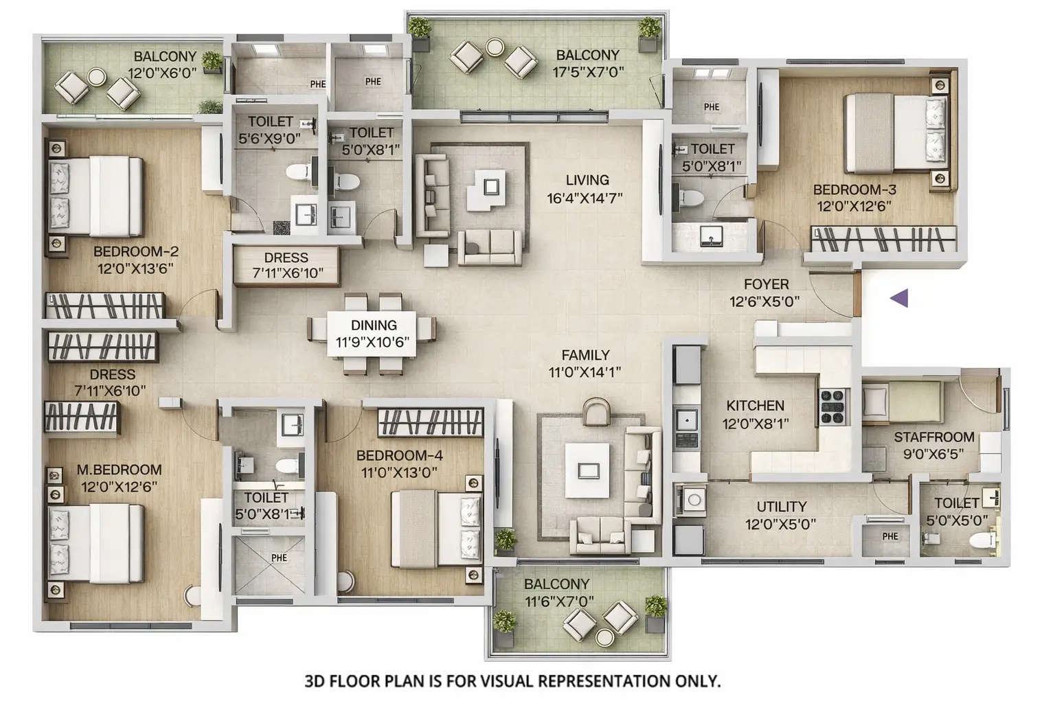 Floor plan for 4 BHK