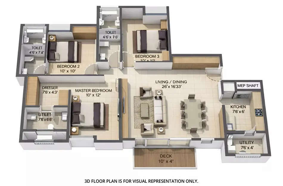 Floor plan for 3 BHK