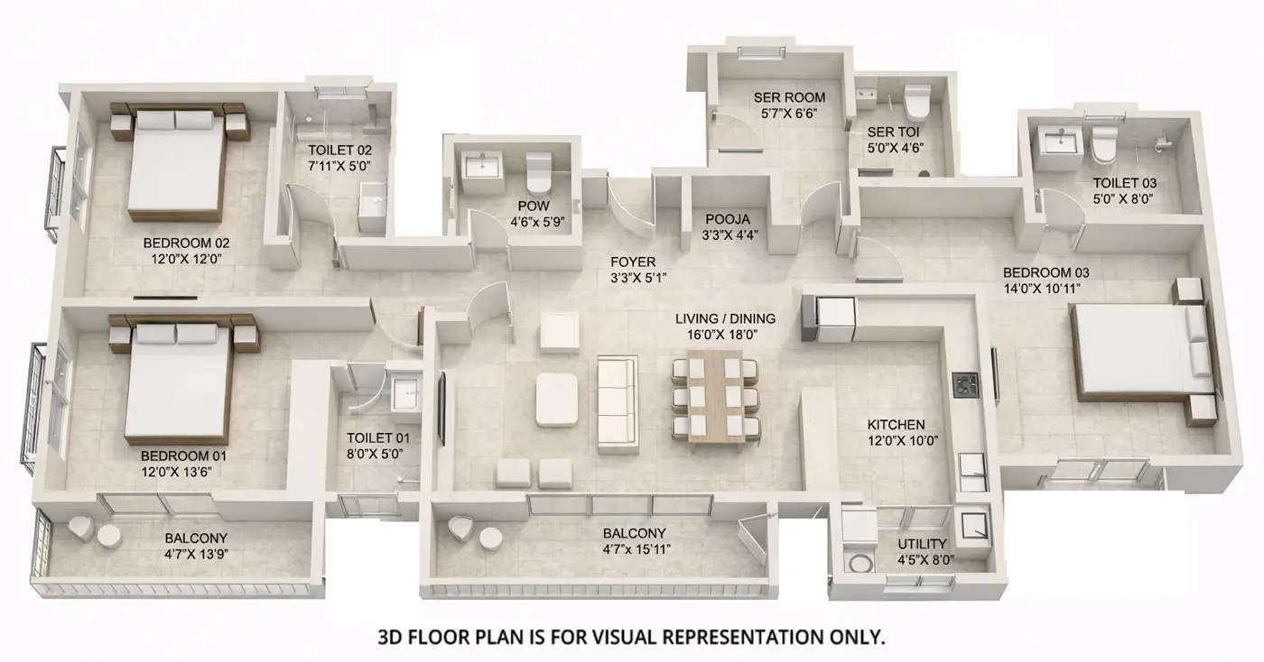 Floor plan for 3 BHK