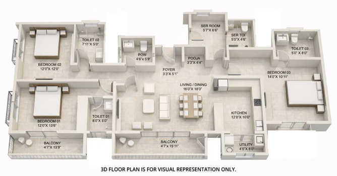 Birla Evara Sarjapura - Floor plan 3 BHK 1461 Sq.ft