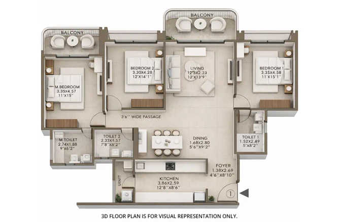 L & T Mahim Mahim - Floor plan 3 BHK 1400 Sq.ft