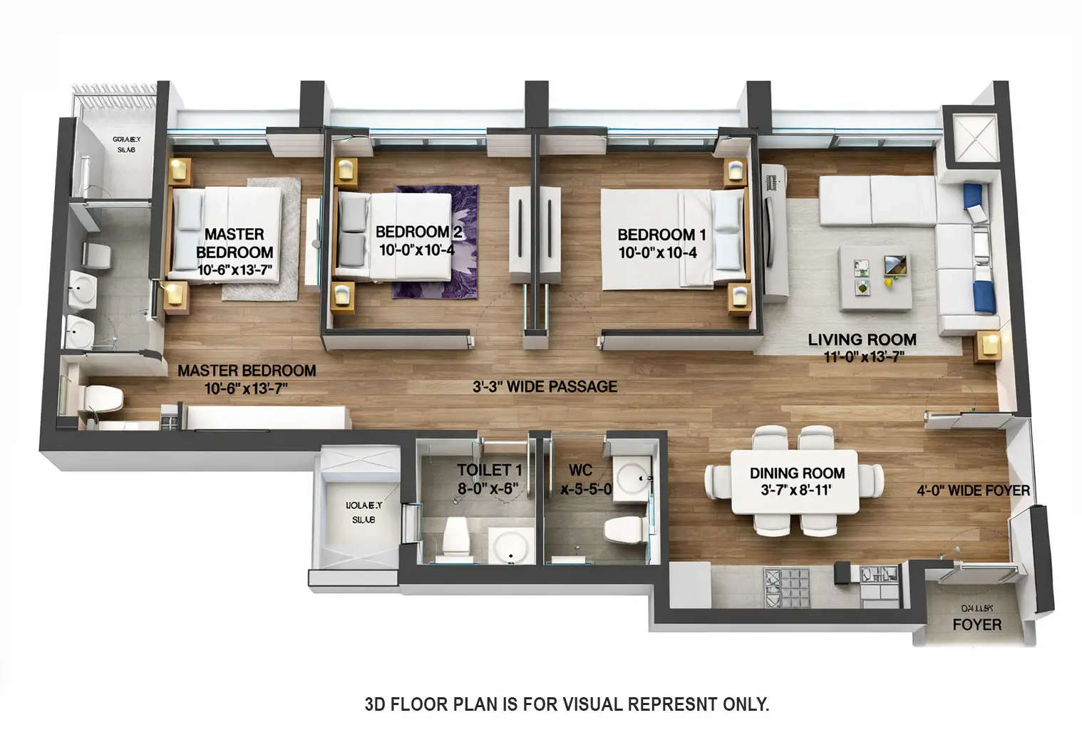 Floor plan for 3 BHK