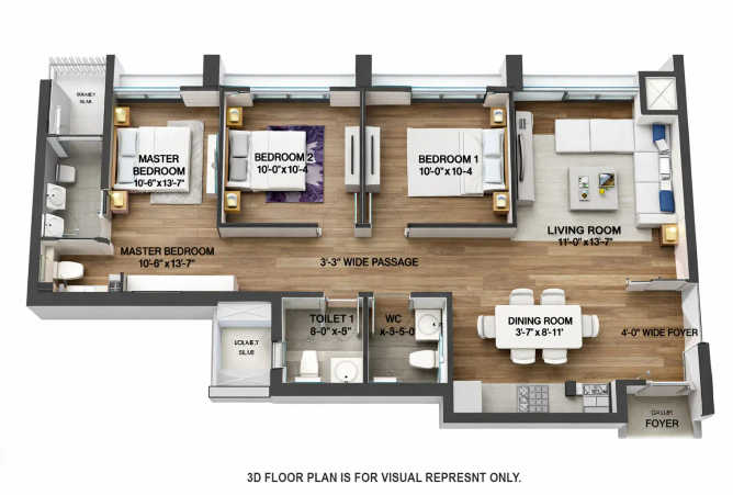 Oberoi Eternia Mulund - Floor plan 3 BHK 1091 Sq.ft