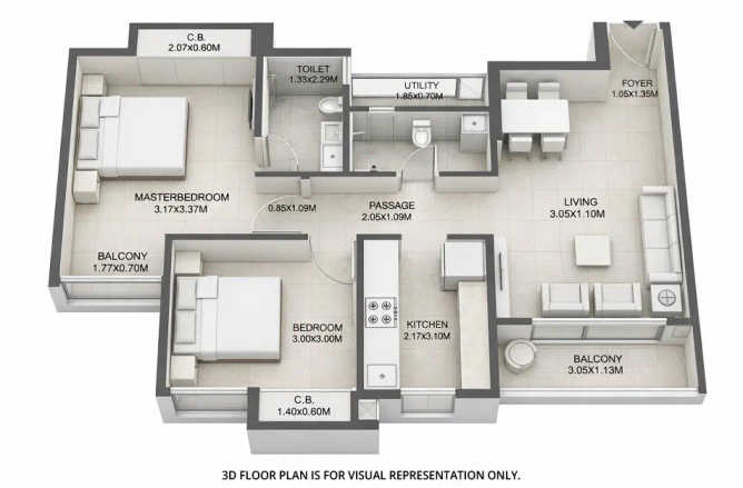 Godrej Emerald Ghodbunder Road - Floor plan 2 BHK 525 Sq.ft
