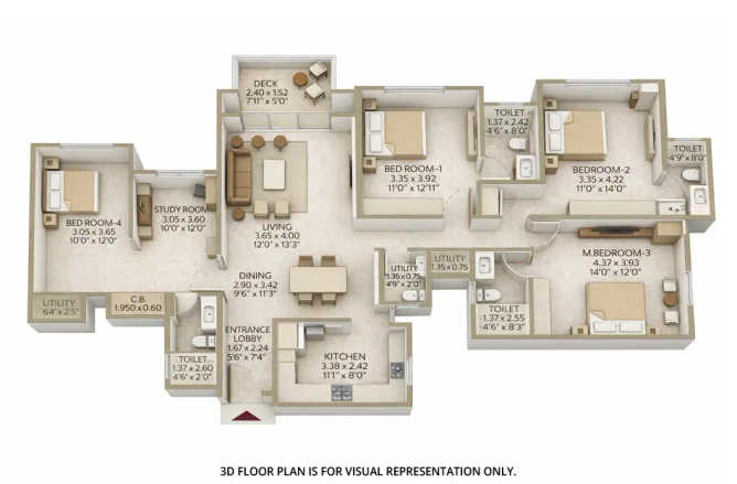 Hiranandani Belicia Panch Pakhadi - Floor plan 4 BHK 1546 Sq.ft