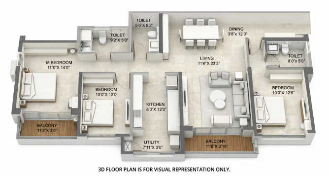 Kalpataru Srishti Namaah Mira Bhayandar - Floor plan 3 BHK 1257 Sq.ft