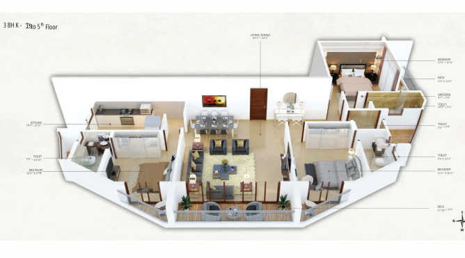 Tridhaatu Aranya Chembur - Floor plan 3 BHK 1681 Sq.ft