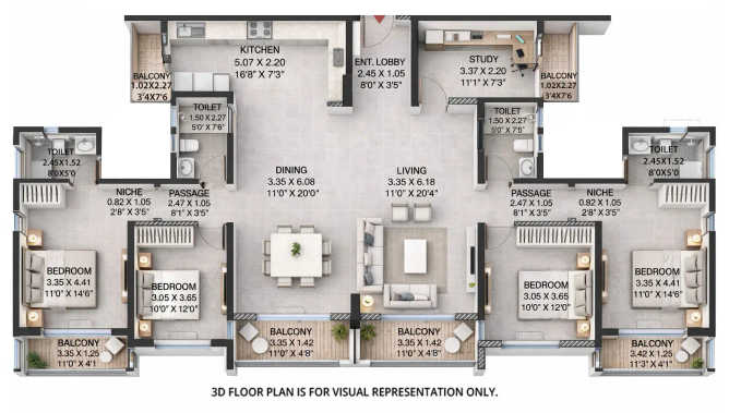 Godrej Emerald Waters Pimpri Chinchwad - Floor plan 4 BHK 1800 Sq.ft
