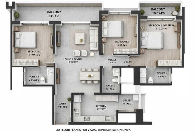 Godrej Greenfront Hinjewadi - Floor plan 3 BHK 1248 Sq.ft