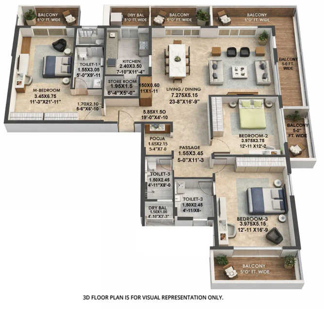 Adani Atelier Greens Koregaon Park - Floor plan 3 BHK 2024 Sq.ft