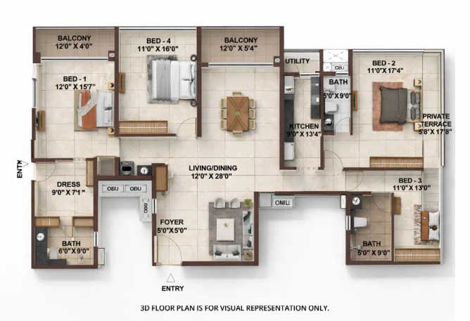 Casagrand Osaka Porur - Floor plan 4 BHK 2495 Sq.ft