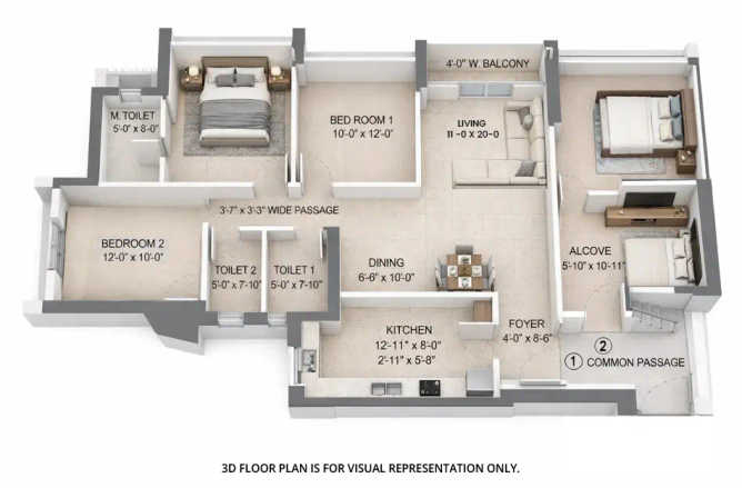 Oberoi Forest Ville Kolshet Road - Floor plan 4 BHK 1367 Sq.ft