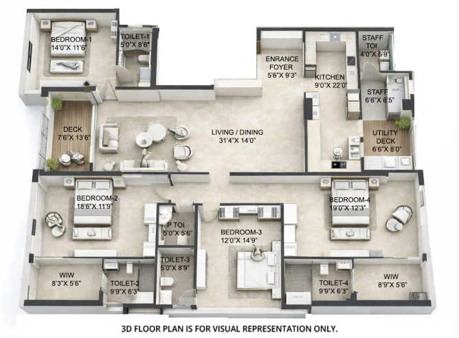 Wadhwa Artek Park Bandra - Floor plan 4 BHK 2205 Sq.ft