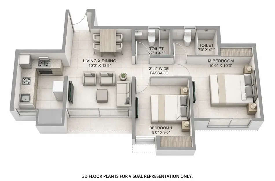 Floor plan for 2 BHK