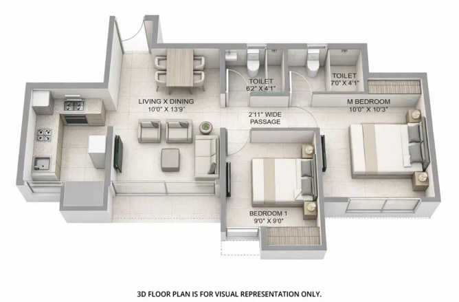 Piramal Vaikunth Balkum - Floor plan 2 BHK 530 Sq.ft